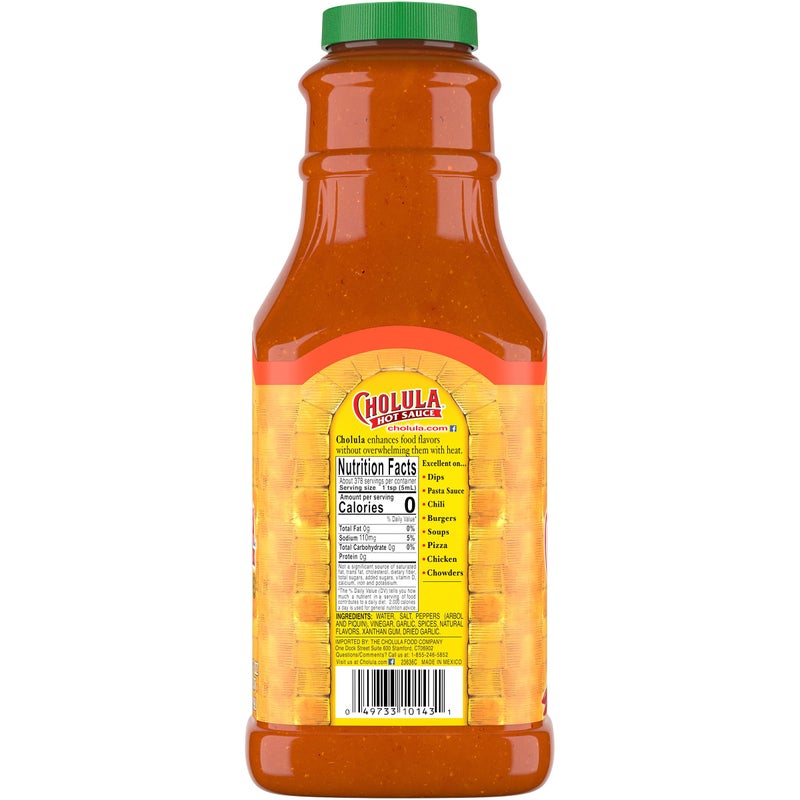 Cholula Chili Garlic Hot Sauce, 64 fl oz - One 64 Fluid Ounce Bulk Container of Chili Garlic Hot Sauce with Mexican Peppers, Garlic and Signature Spices, Perfect for Eggs, Wings, Fries and Popcorn - Image 2